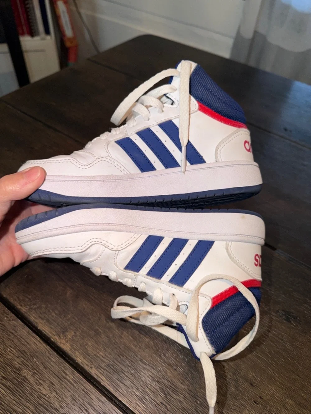 Kid's Adidas Hoops Mid 3.0 K Cloud Wht/Victory Blue/Scarlet GZ9647 Size 13